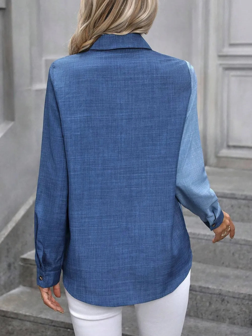 Aria Dual-Tone Shirt – Modern Colorblock Collared Blouse