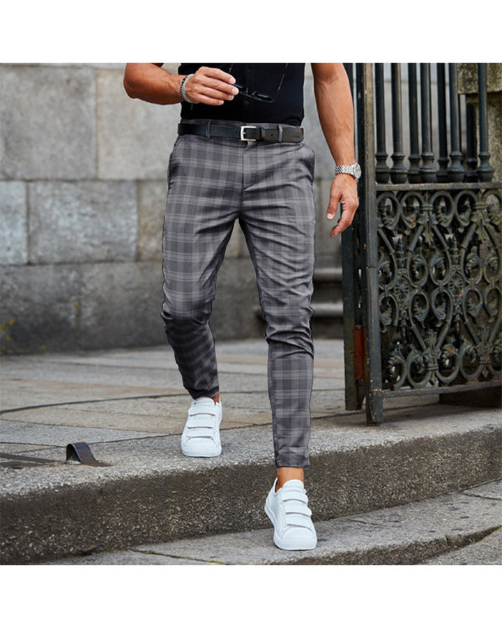 Urban Grid Slim Fit Plaid Trousers