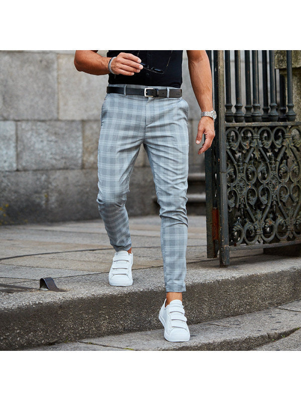 Urban Grid Slim Fit Plaid Trousers