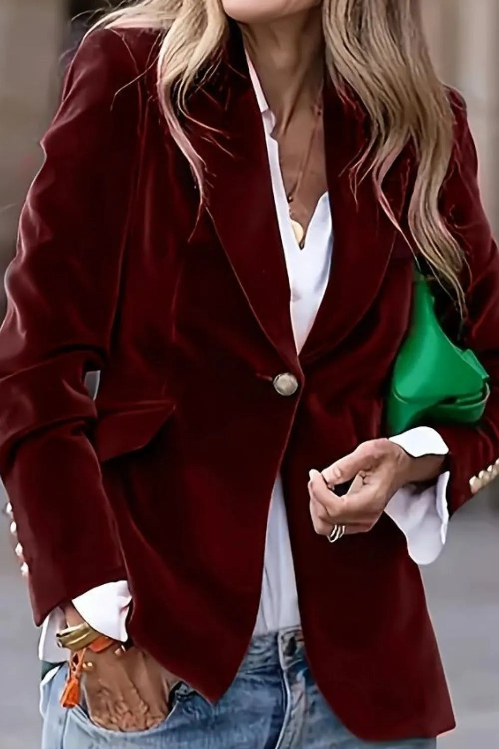 Veluxe Single-Button Blazer – Tailored Velvet Elegance