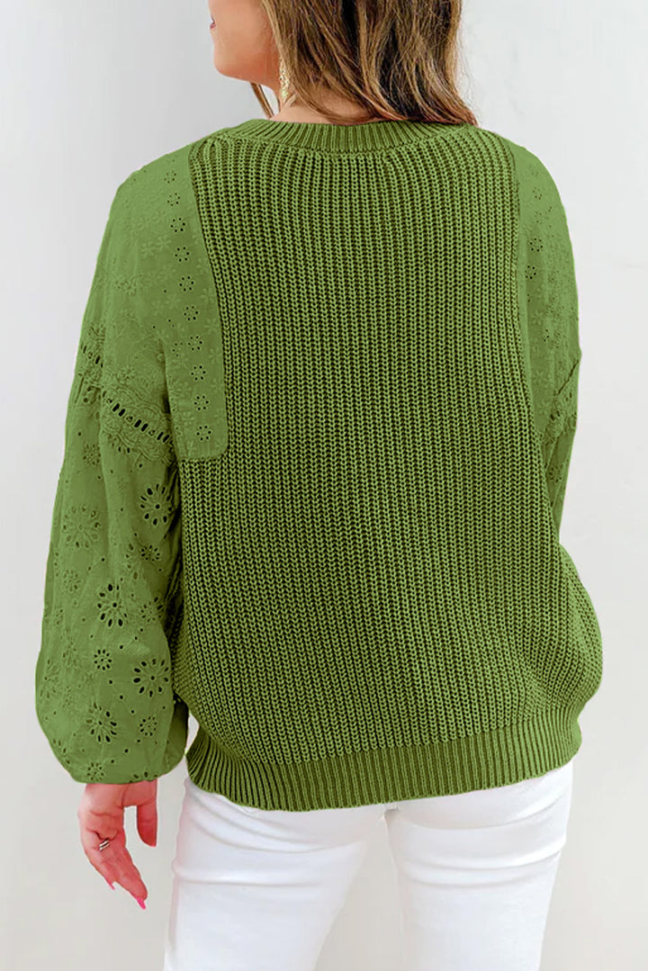 Willow Patchwork Sweater – Eyelet Sleeve Drop Shoulder Knit