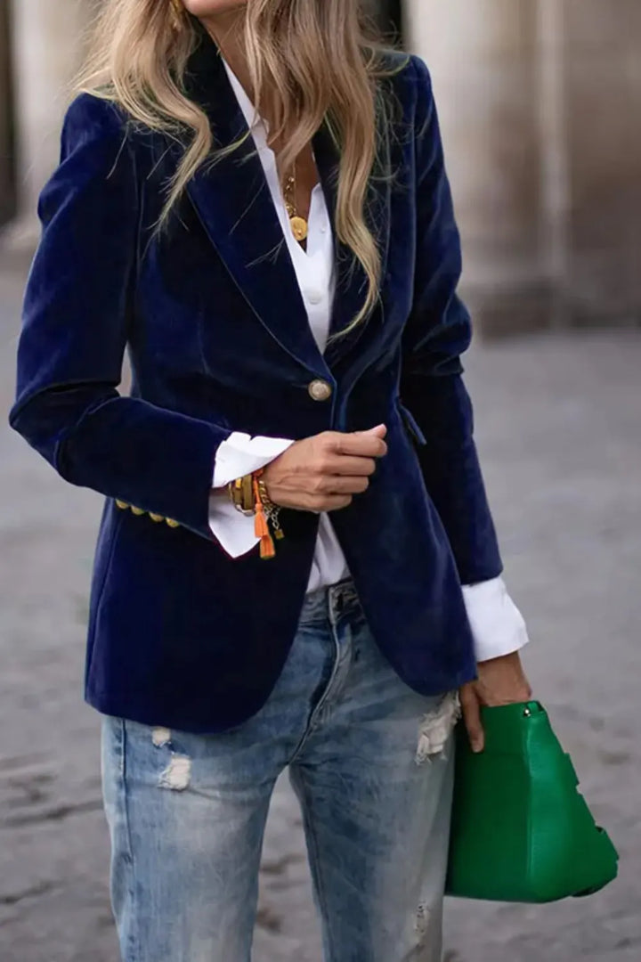 Veluxe Single-Button Blazer – Tailored Velvet Elegance
