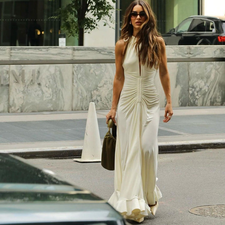 Sleeveless Round Neck Tied Pleated Dress