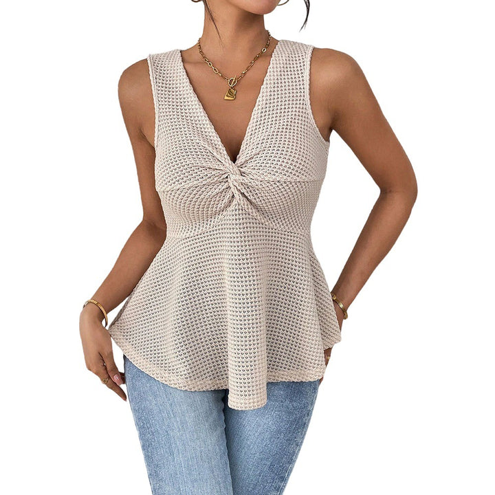 Pleated V-Neck Sleeveless Cinched-Waist Top