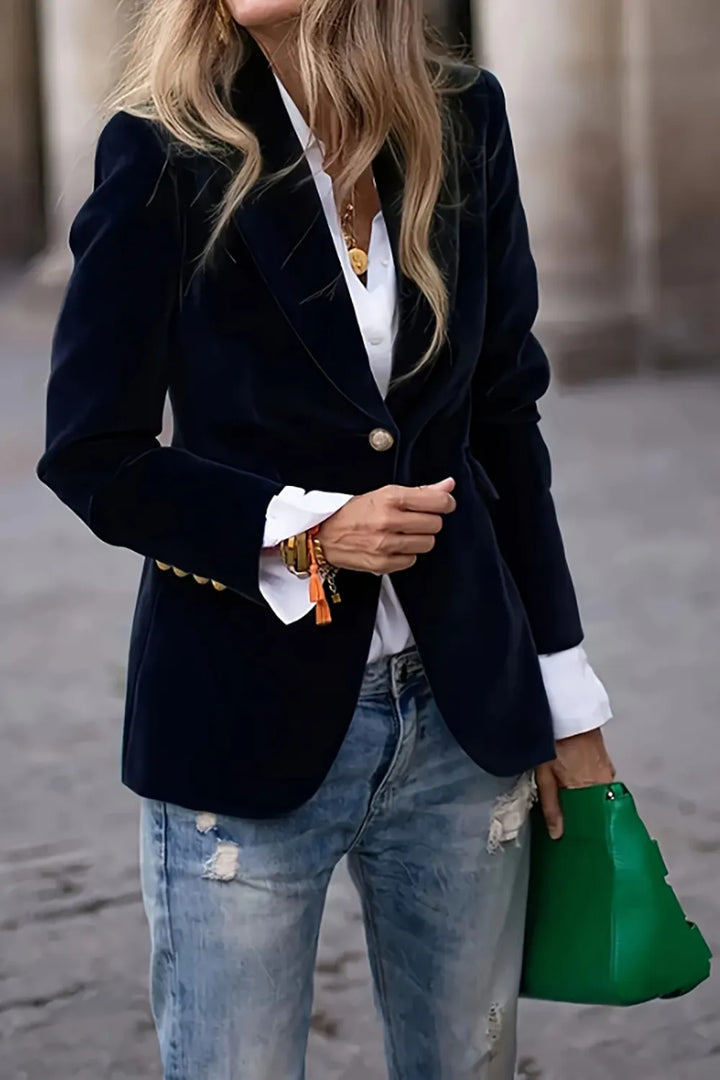 Veluxe Single-Button Blazer – Tailored Velvet Elegance