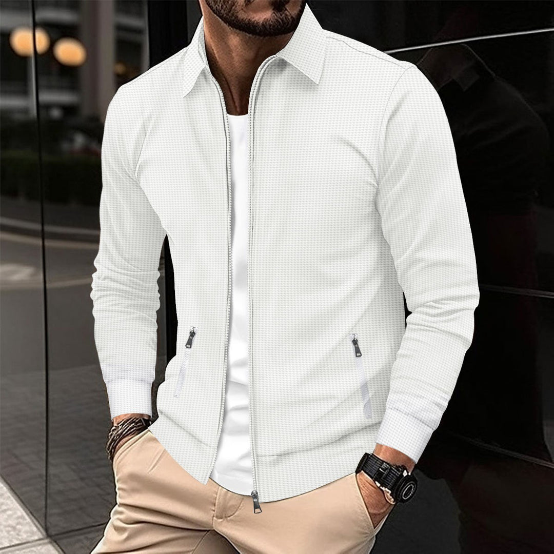 Waffle Texture Zip-Up Jacket