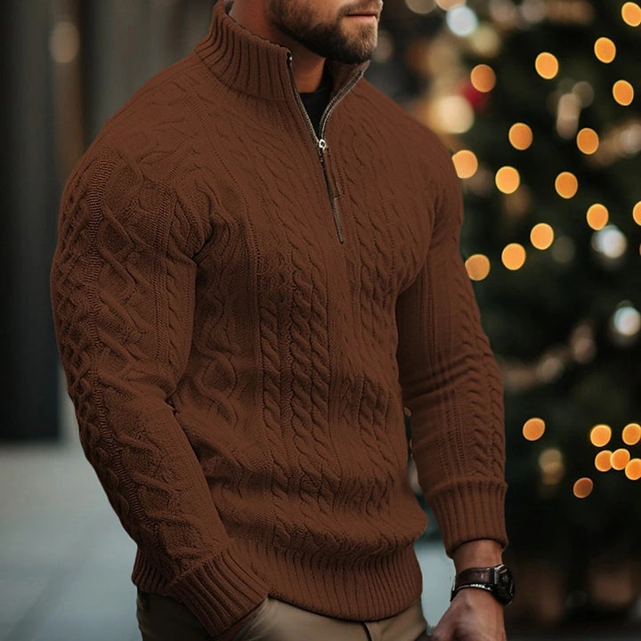 Nordic Twist Half-Zip Knit Sweater