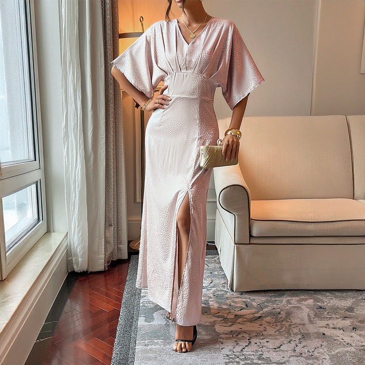 Retro Satin Slit Maxi Dress