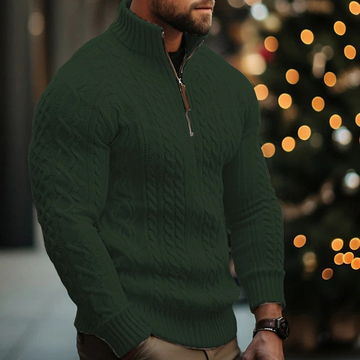 Nordic Twist Half-Zip Knit Sweater