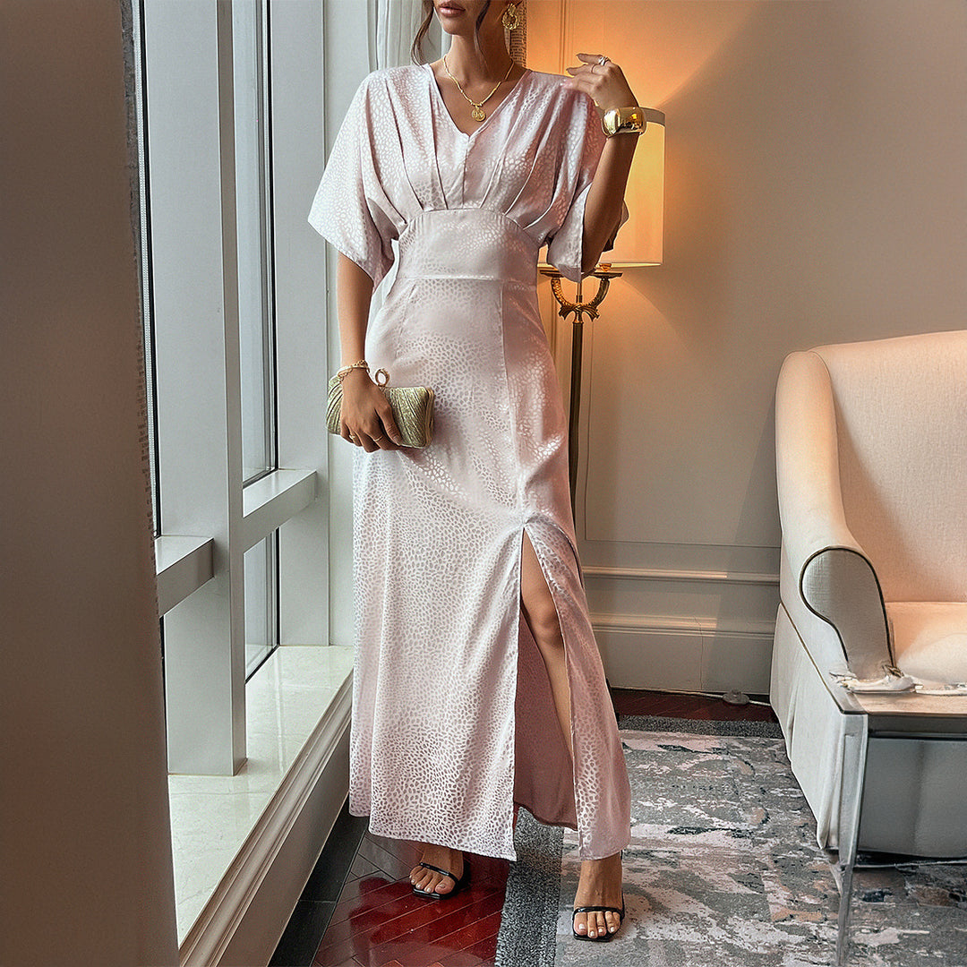 Retro Satin Slit Maxi Dress
