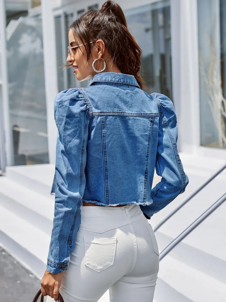 Cropped Denim Jacket with Raw Hem