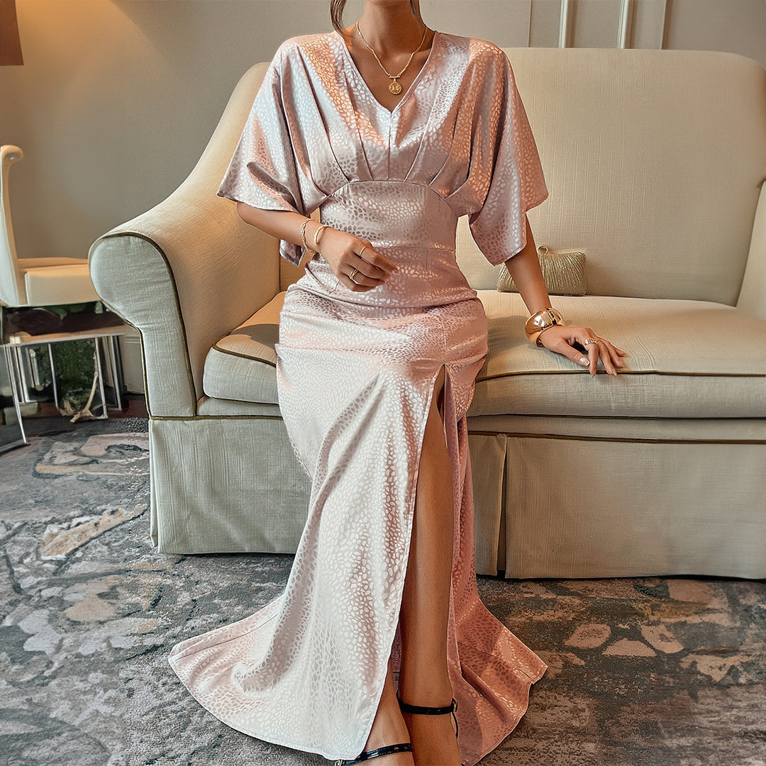 Retro Satin Slit Maxi Dress