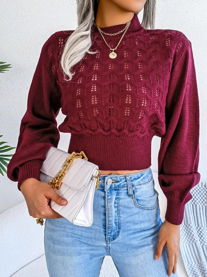 Aurelia Mock Neck Sweater – Cropped Openwork Knit