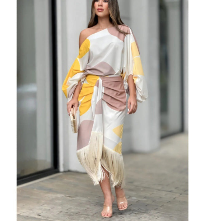 Sway & Shine Set - Lantern Sleeve Top + Tassel Skirt