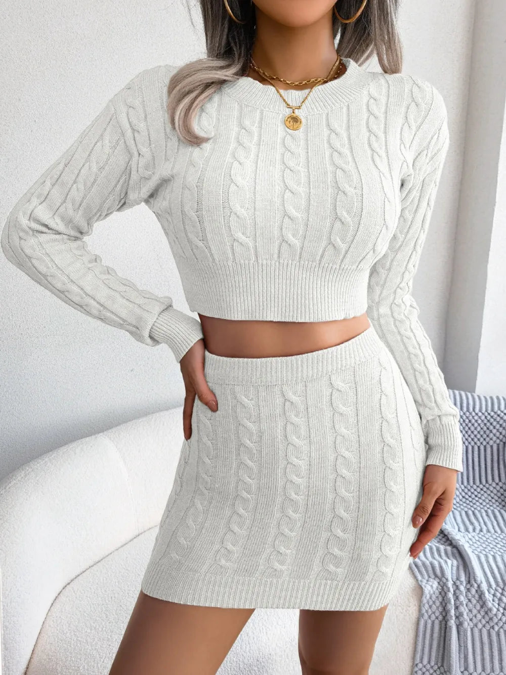 Cable-Knit Two-Piece Sweater Set