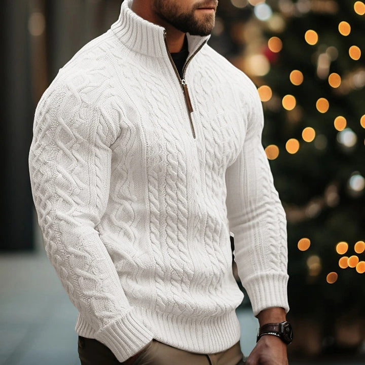 Nordic Twist Half-Zip Knit Sweater