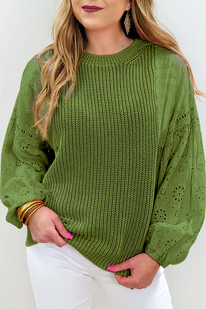 Willow Patchwork Sweater – Eyelet Sleeve Drop Shoulder Knit
