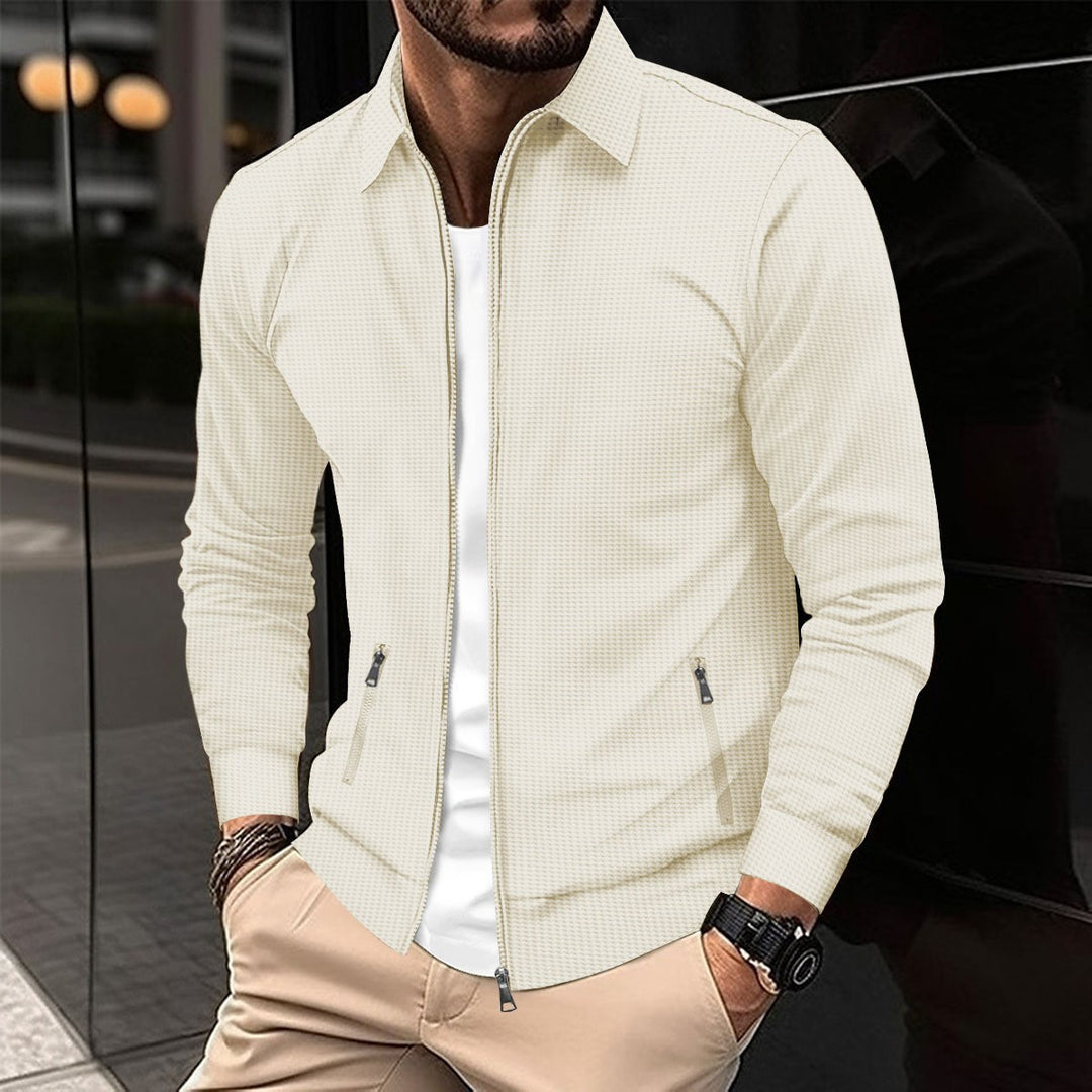 Waffle Texture Zip-Up Jacket