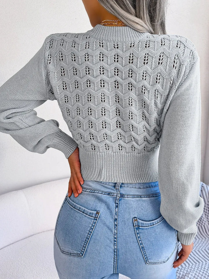 Aurelia Mock Neck Sweater – Cropped Openwork Knit