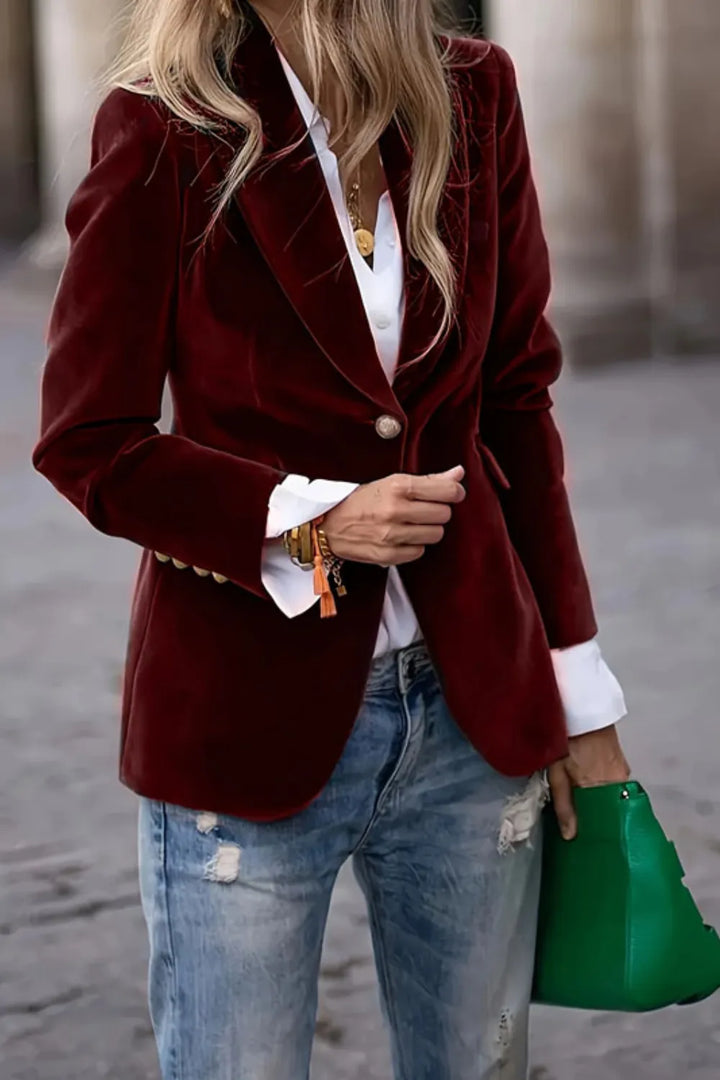 Veluxe Single-Button Blazer – Tailored Velvet Elegance