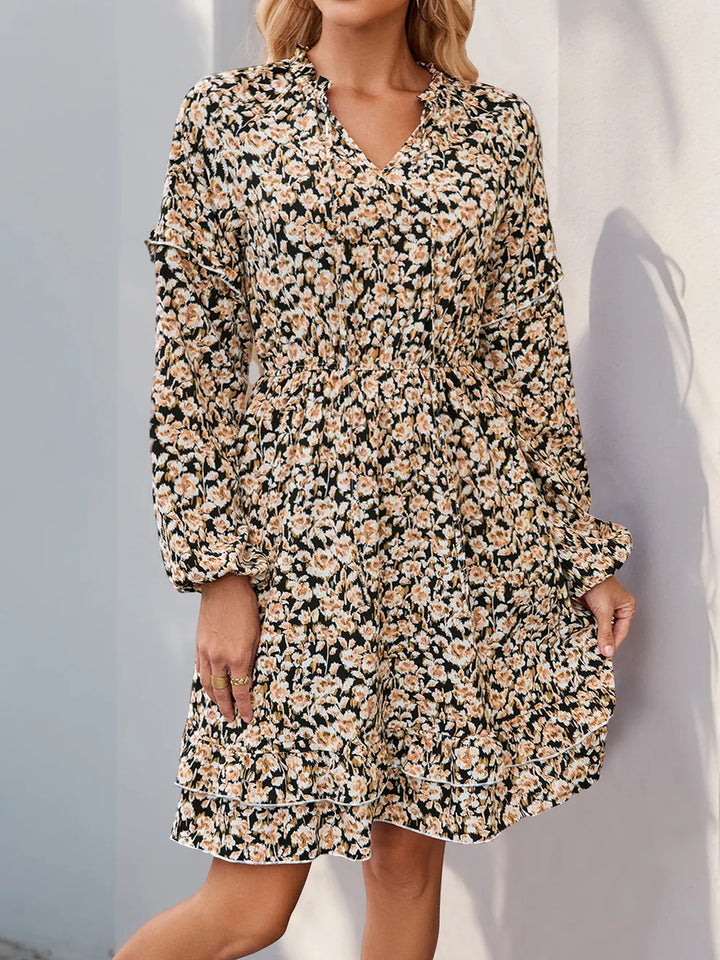 Meadow Bloom Tie-Neck Floral Mini Dress