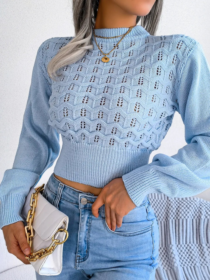 Aurelia Mock Neck Sweater – Cropped Openwork Knit