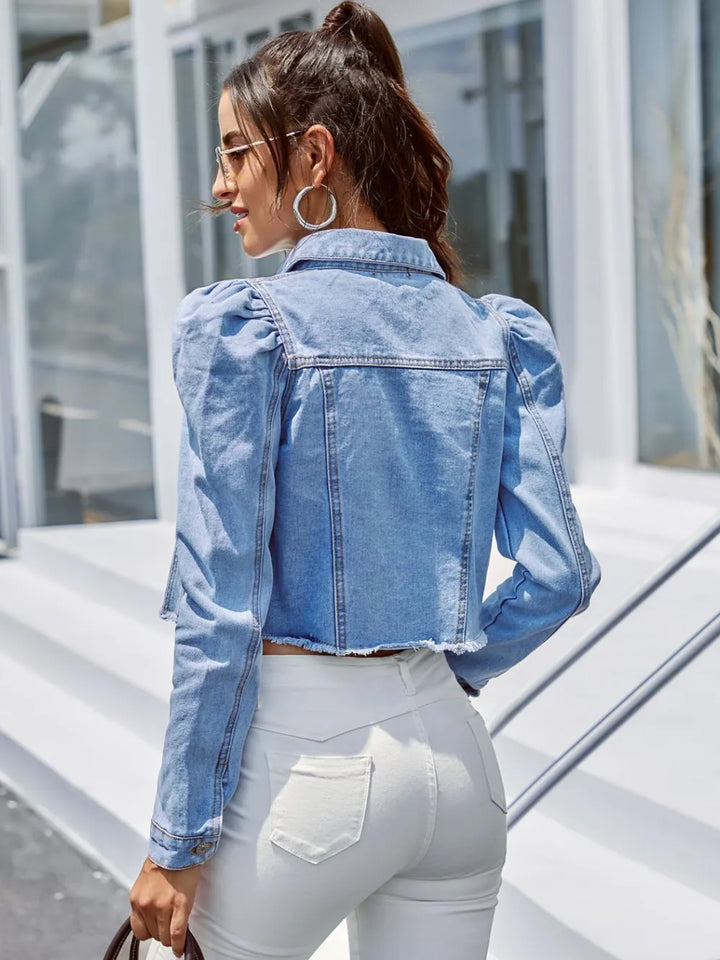 Cropped Denim Jacket with Raw Hem