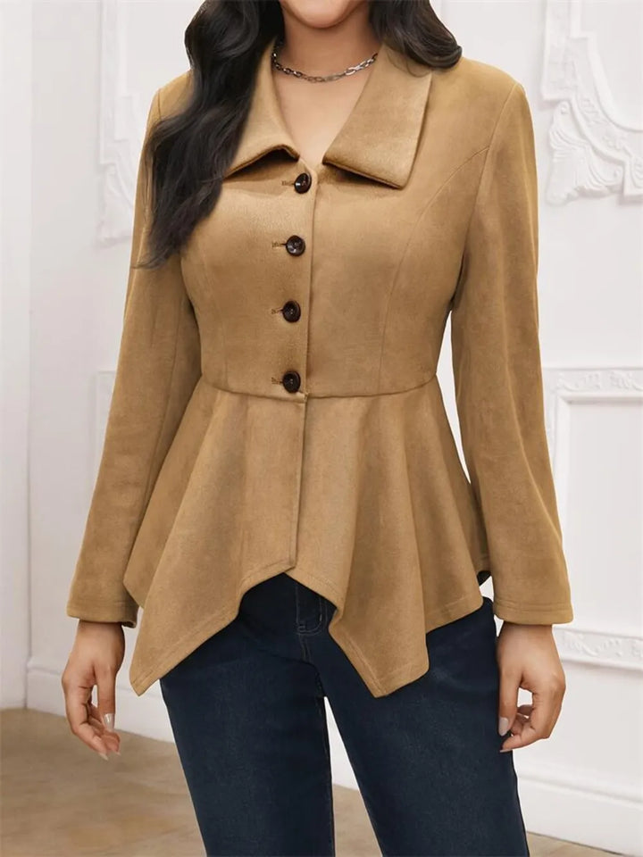 Lapel Button-Up Jacket with Handkerchief Hem
