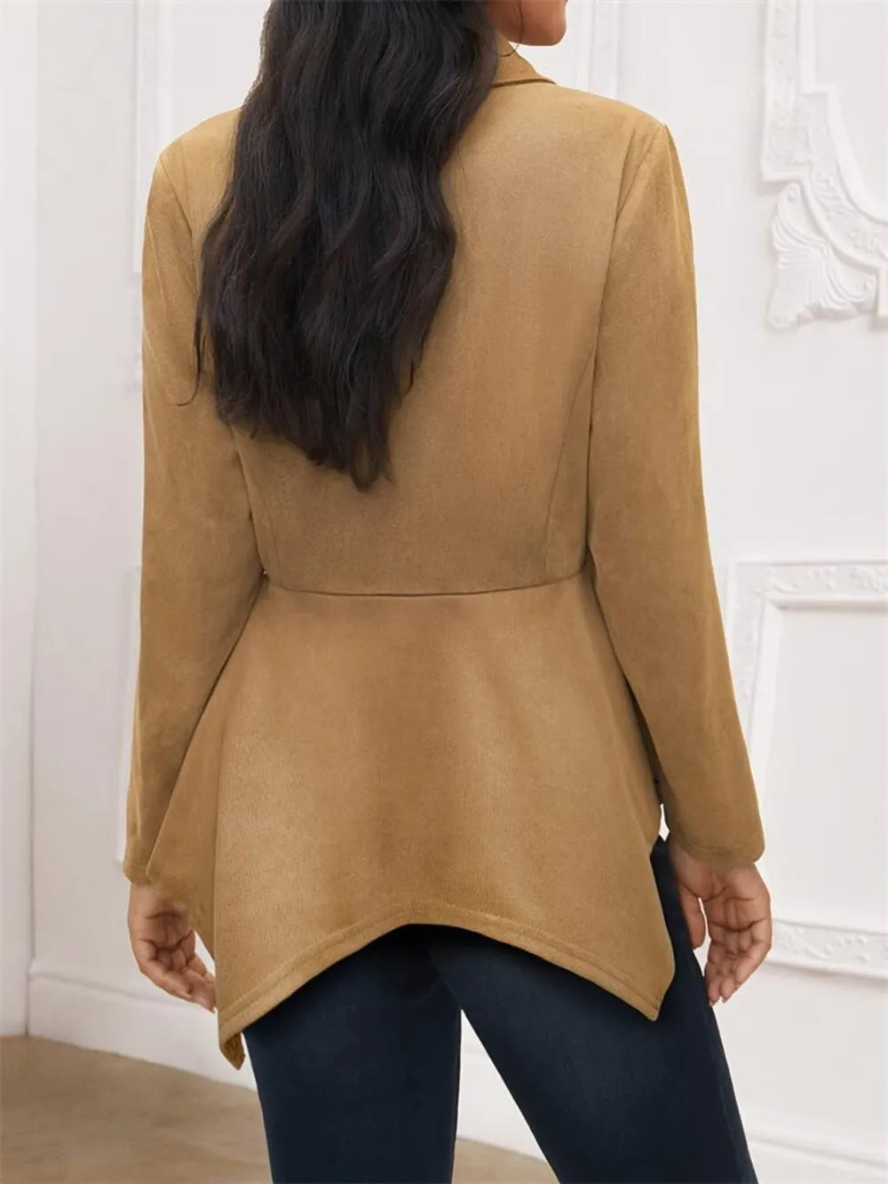 Lapel Button-Up Jacket with Handkerchief Hem
