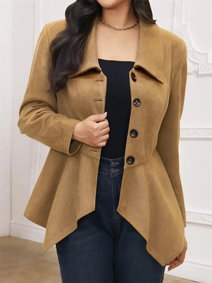 Lapel Button-Up Jacket with Handkerchief Hem