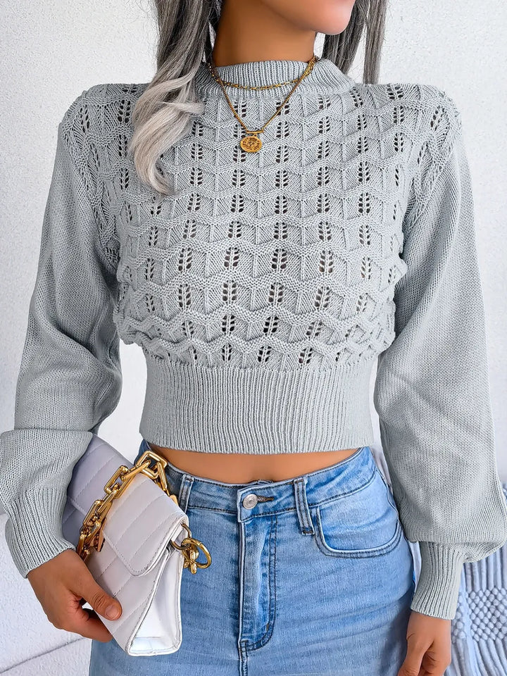 Aurelia Mock Neck Sweater – Cropped Openwork Knit