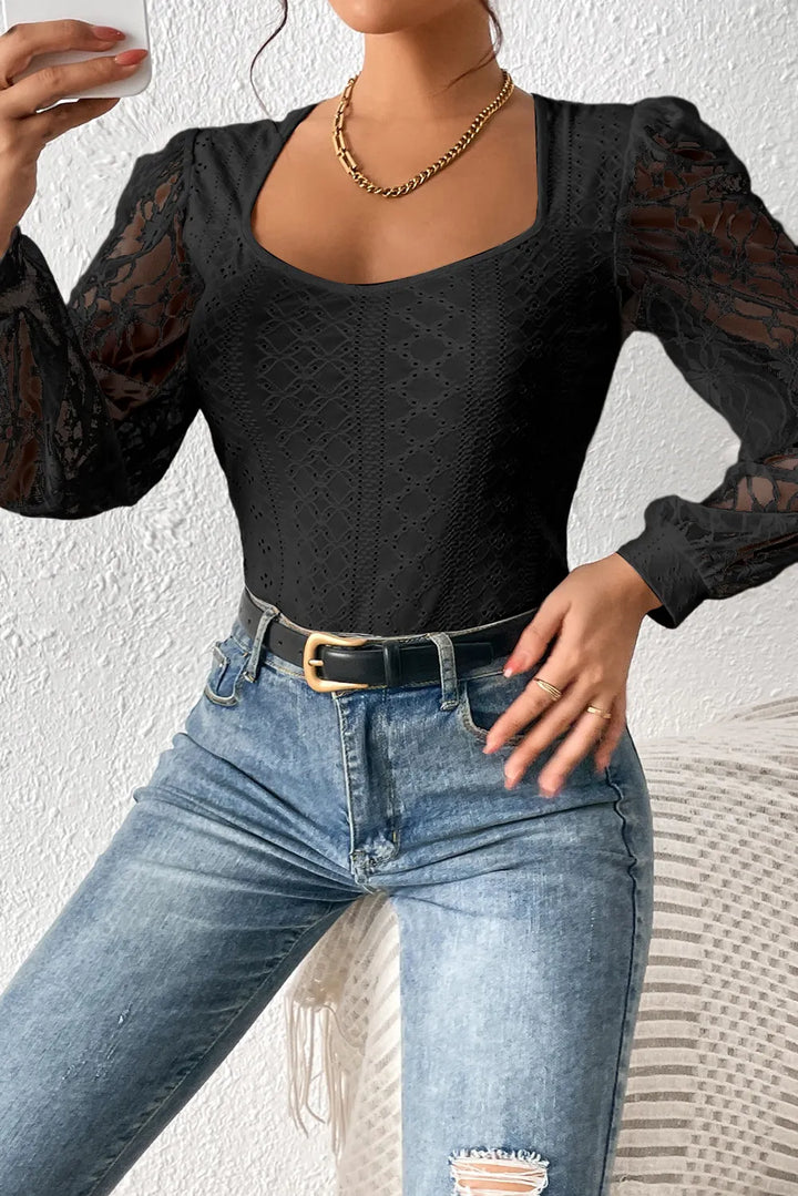 Celestia Lace Bodysuit – Romantic Eyelet Elegance