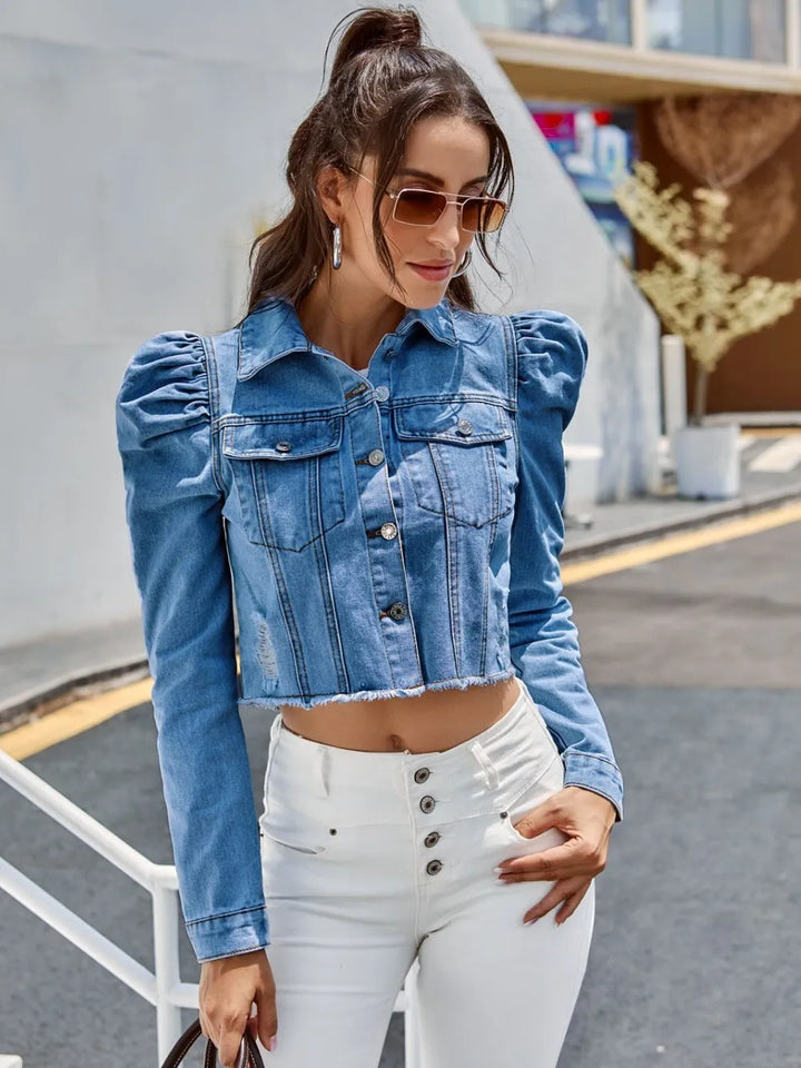 Cropped Denim Jacket with Raw Hem