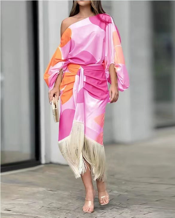 Sway & Shine Set - Lantern Sleeve Top + Tassel Skirt