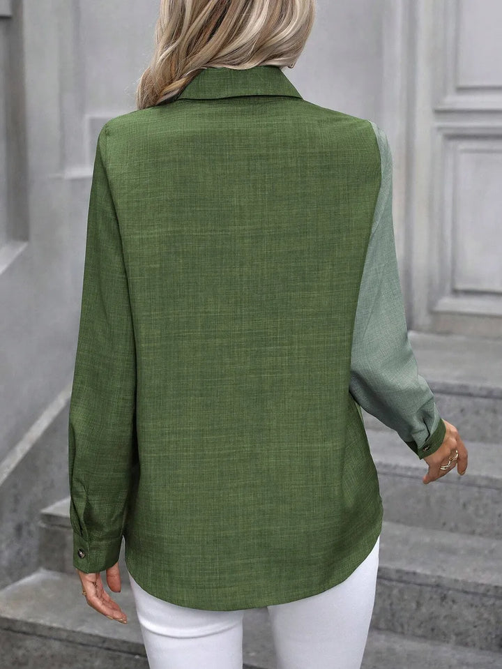 Aria Dual-Tone Shirt – Modern Colorblock Collared Blouse