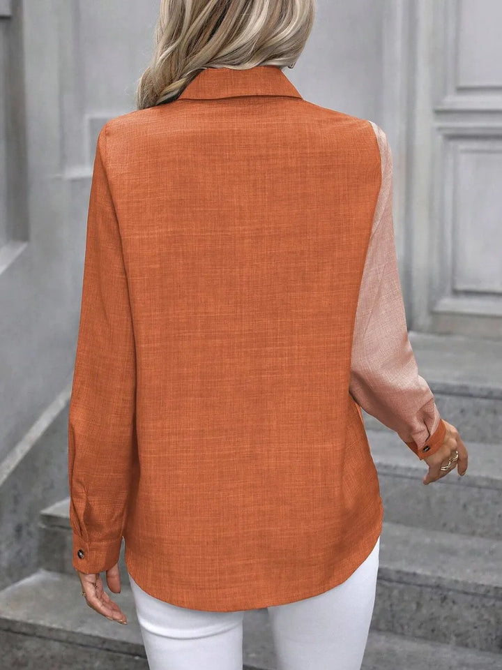 Aria Dual-Tone Shirt – Modern Colorblock Collared Blouse