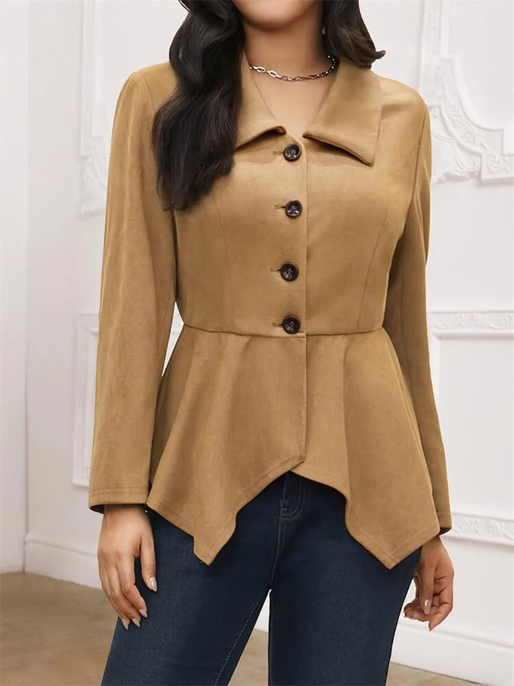 Lapel Button-Up Jacket with Handkerchief Hem