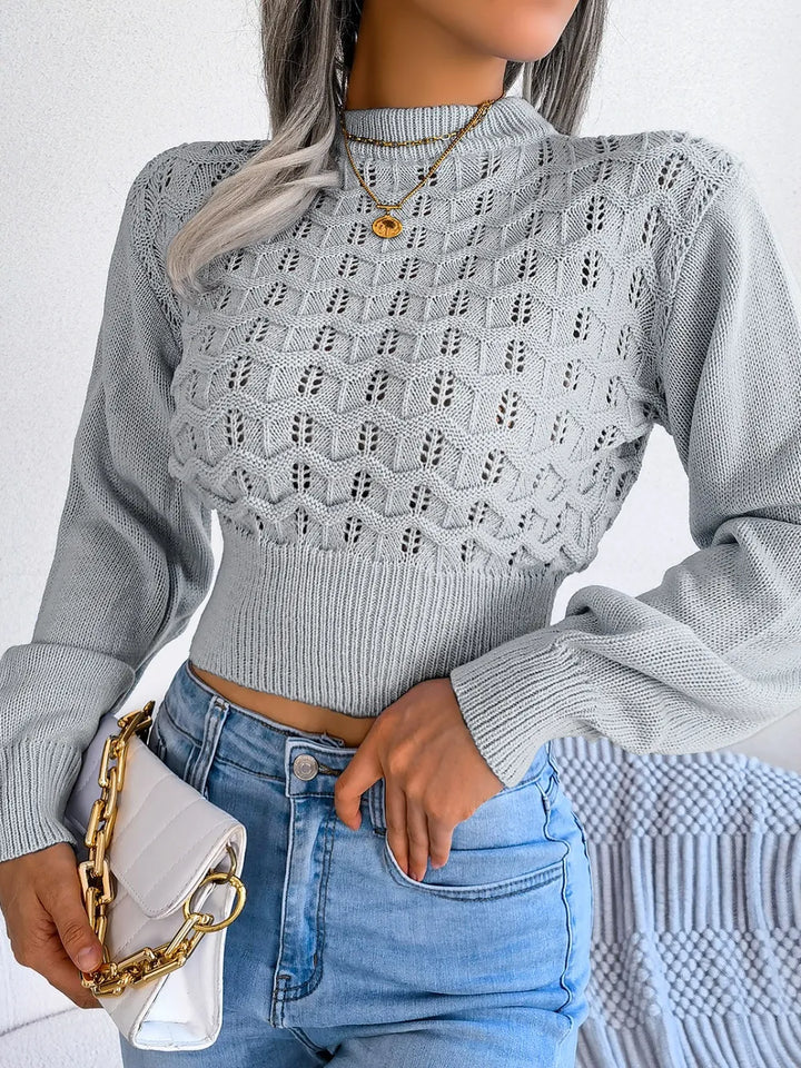 Aurelia Mock Neck Sweater – Cropped Openwork Knit