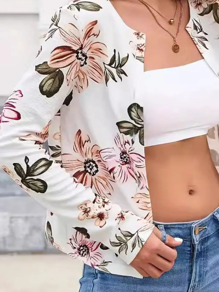 Printed Button-Up Long Sleeve Cardigan