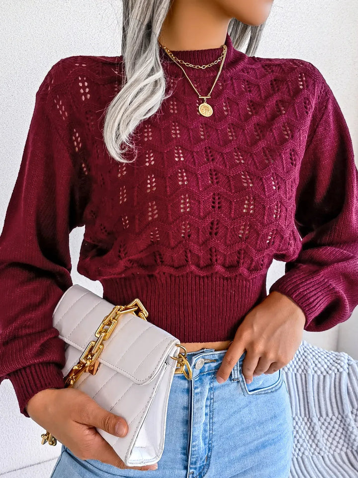 Aurelia Mock Neck Sweater – Cropped Openwork Knit