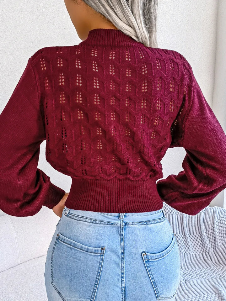 Aurelia Mock Neck Sweater – Cropped Openwork Knit