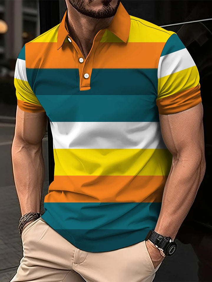 StratoStripe Polo Print Casual T-Shirt