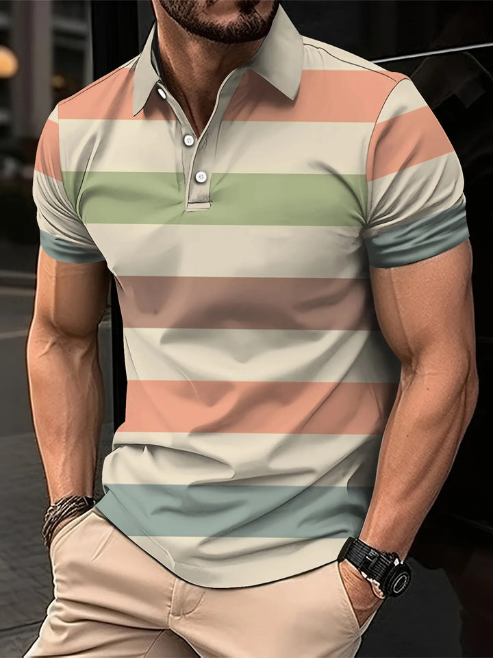 StratoStripe Polo Print Casual T-Shirt