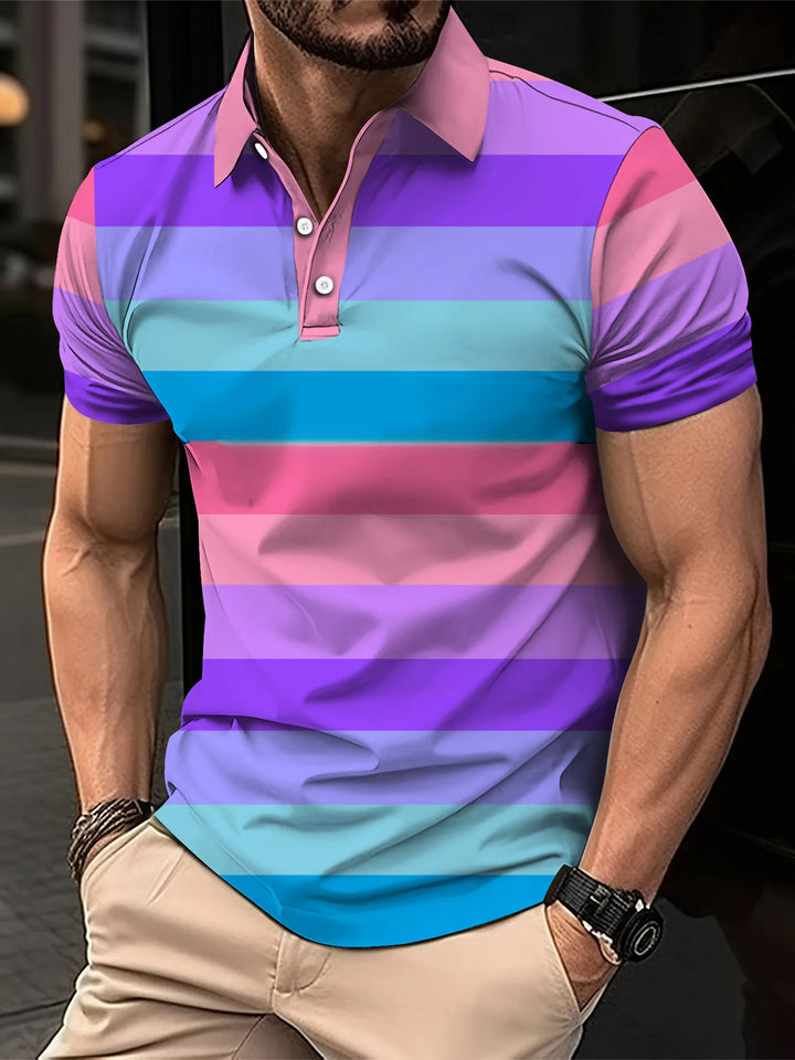 StratoStripe Polo Print Casual T-Shirt