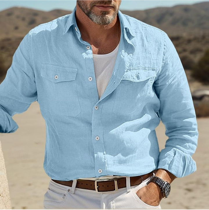Bayside Breeze – Men’s Cotton & Linen Long Sleeve Shirt
