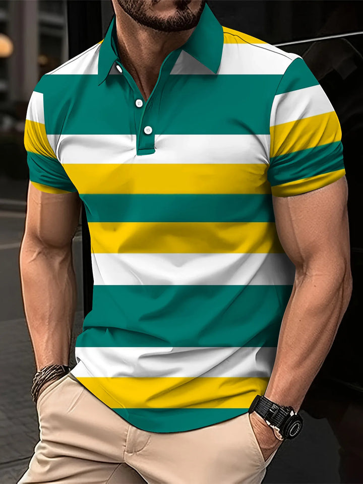 StratoStripe Polo Print Casual T-Shirt
