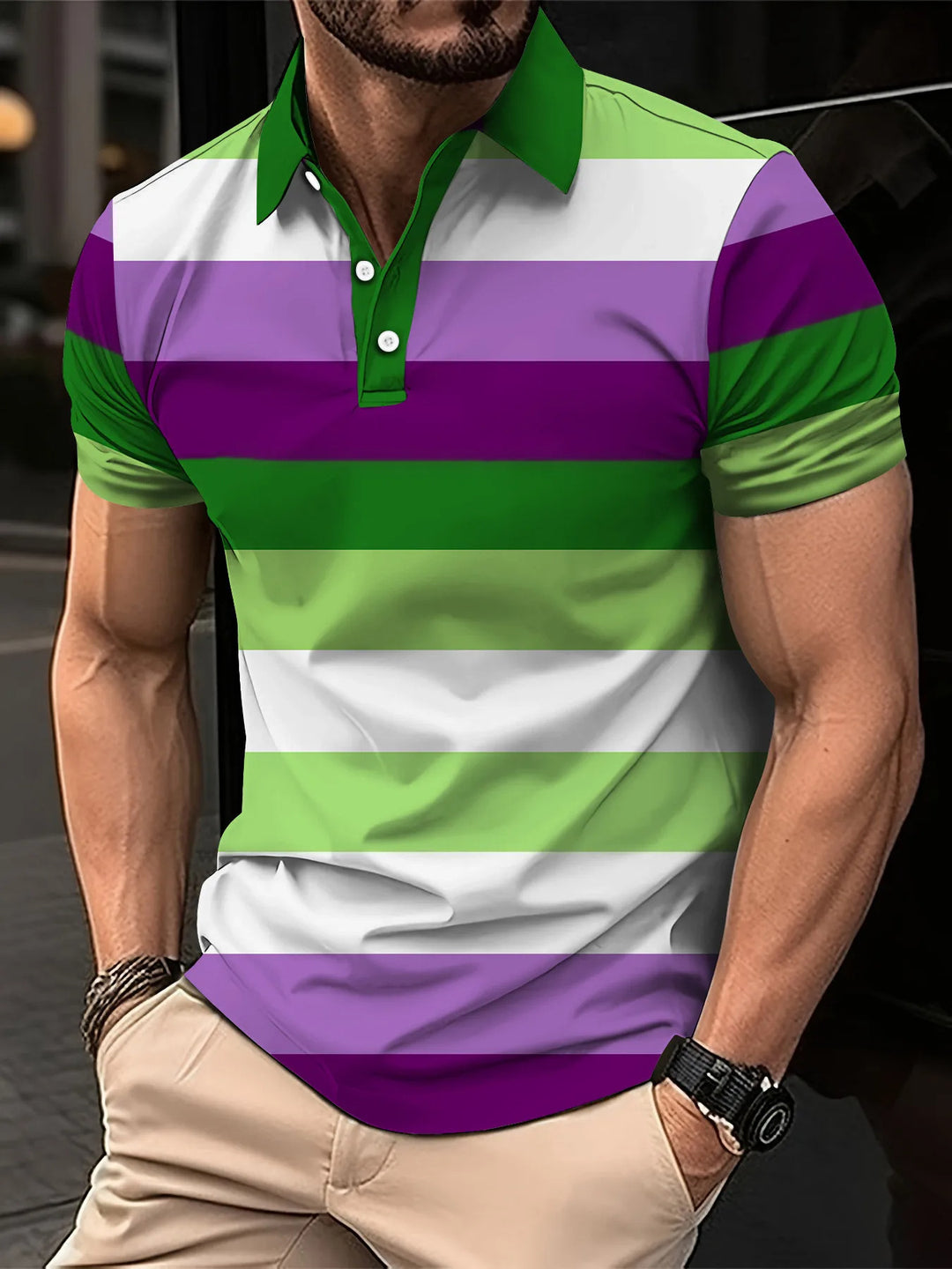 StratoStripe Polo Print Casual T-Shirt