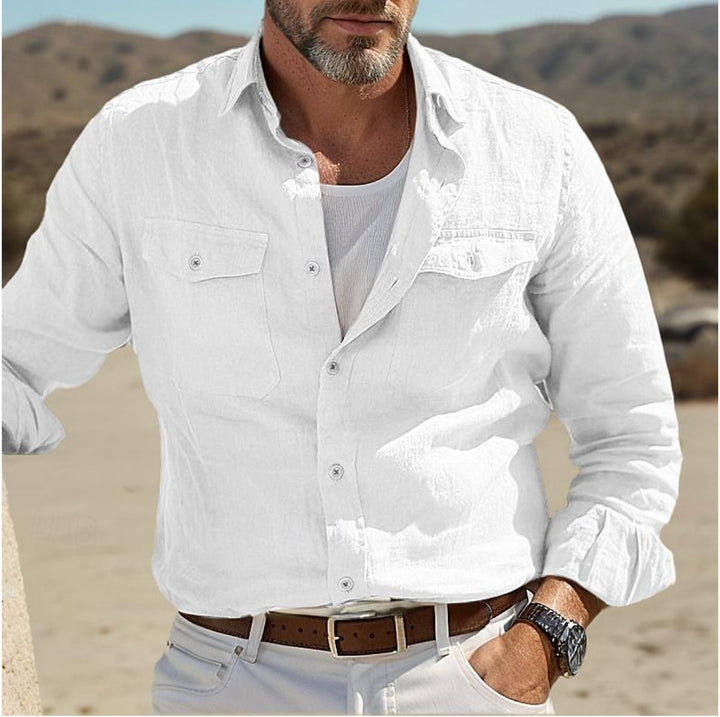Bayside Breeze – Men’s Cotton & Linen Long Sleeve Shirt