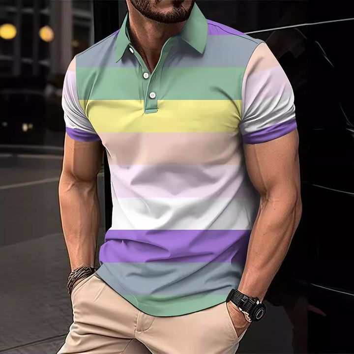 StratoStripe Polo Print Casual T-Shirt