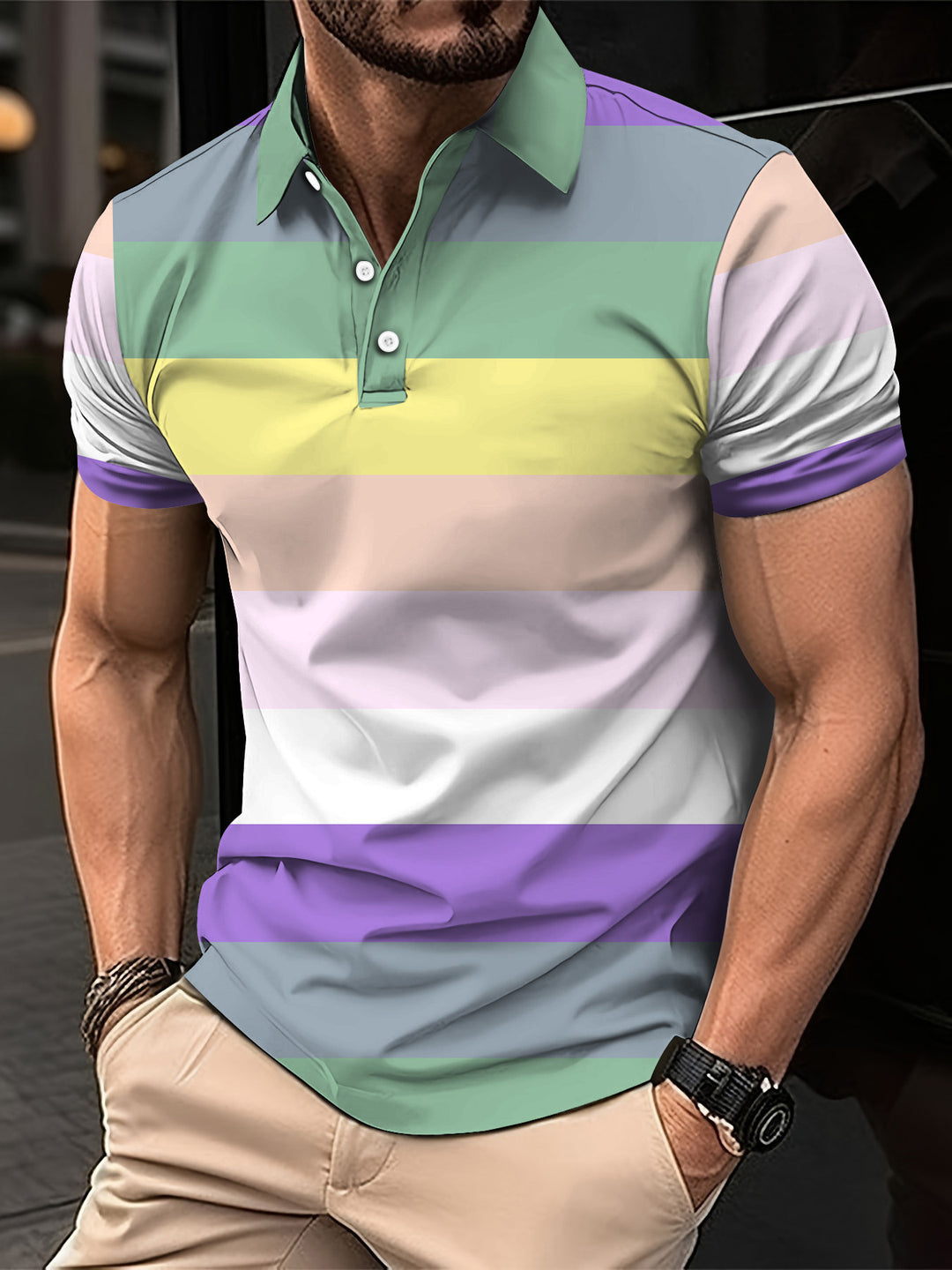 StratoStripe Polo Print Casual T-Shirt